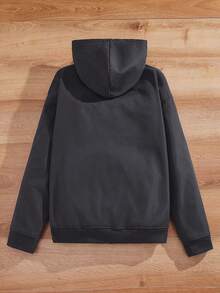 Manfinity VCAY Men's Loose Drop Shoulder Casual Zip-Up Hooded Fleece Jacket, Suitable For Autumn Hoodie Jacket Street Wear Zip Up Jacket Zip Up Thermal Lined Jacket Warm Hoodie Hoodie Zip Up Streetwear Jacket - Grey - View 2