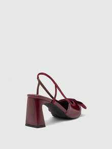 CUCCOO BIZCHIC Burgundy Pointed Toe Bow Decor Chunky Heel High Heels - Burgundy - View 9