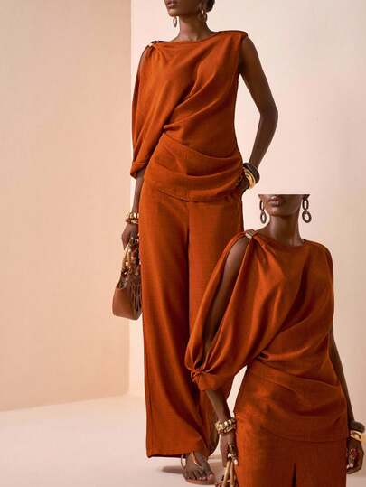 Zivah 20  Autumn New Arrival Music Festival, Easter, St. Patrick's Day, Western, Nomadic, Birthday Party, Graduation, College Style, Student, Daily Casual, Basic Versatile, Leisure, Vacation, Cruise Travel, Beach, Sunbathing, Viral , Streetwear, Wedding Guest Boho, Commute, Brunch, Airport, Party & Holiday, Elegant Off-Shoulder Round Neck Metal Decor Long Satin Shiny Red Maxi Dress Thanksgiving