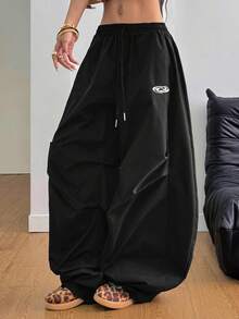 Coolane Plus Size Women Drawstring Waist Pleated Wide Leg Loose Casual Pants