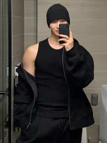 DAZY Men's Summer Casual Solid Black Tank Top - Black - View 5