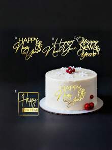 1pc/3pcs/6pcs ﻿Golden Acrylic Happy New Year 2026 Cake Topper ForNew Year's Party DIY Cake Dessert Decorations - Multicolor - View 2