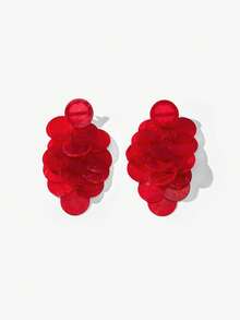 Maija Fashionable Versatile Round Shell Tassel Earrings - Red - View 1