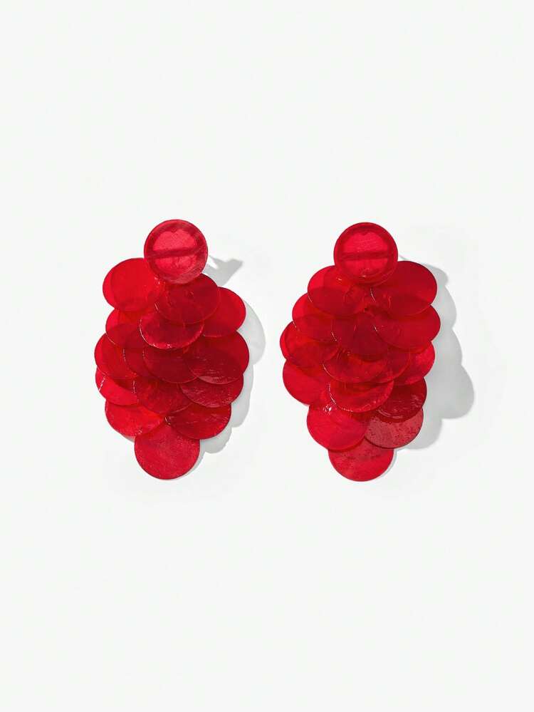 SHEIN Maija Fashionable Versatile Round Shell Tassel Earrings