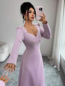 Modelyn Đầm chữ A tay phồng dành cho nữ - Màu tím - Xem 1