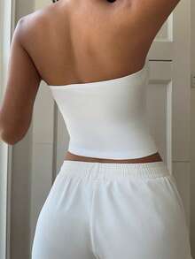 Aloruh 女士休闲无肩带紧身海星花卉印花露脐上衣，适合夏季、海滩度假、音乐节等场合。 - 白色 - 查看 3