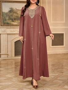 Al Najma Plus Size Women's Turkish Maxi Dress & Arabic Traditional Abaya - Dusty Pink - View 5