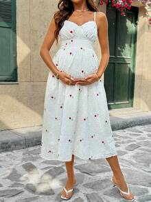 SHEIN Maternity Floral Embroidery Camisole Dress - Multicolor - View 8