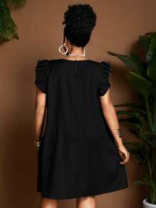 Maweii Đầm nữ cỡ lớn cổ tròn tay bồng dáng chữ A in họa tiết hoạt hình, kiểu dáng rộng rãi, thoải mái, thích hợp đi nghỉ mát, đi làm, phong cách tối giản, thiết kế độc đáo, món đồ thiết yếu mới cho mùa xuân/hè/thu. - màu đen - Xem 3