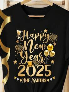 Calvaya 2025新年大码印花短袖T恤，休闲印花女式上衣