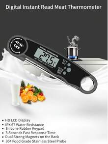 Teckwe 1个带不锈钢探针的数字显示折叠式探针温度计，适用于厨房、烧烤、烘焙和牛奶食品温度测量。 - 彩色 - 查看 5