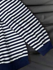 Manfinity Dauomo Men's Blue & White Striped Print Crew Neck Sweatshirt, Autumn/Winter - Multicolor - View 3