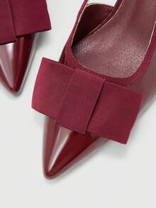 CUCCOO BIZCHIC Burgundy Pointed Toe Bow Decor Chunky Heel High Heels - Burgundy - View 6