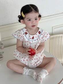 DAZY 女婴草莓印花圆领短袖可爱连体衣 - 白色 - 查看 5