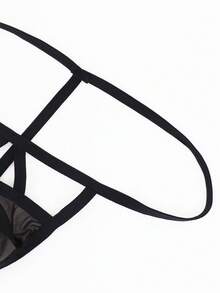 Fashionable Sexy Black Hollow Mesh Mid-Waist Thong Underwear For Men - Black - View 5