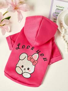 PETSIN 1 Rabbit Letter Printed Pet Hoodie, Autumn And Winter Rose Red Thick Warm Pet Clothing - Hot Pink - View 1