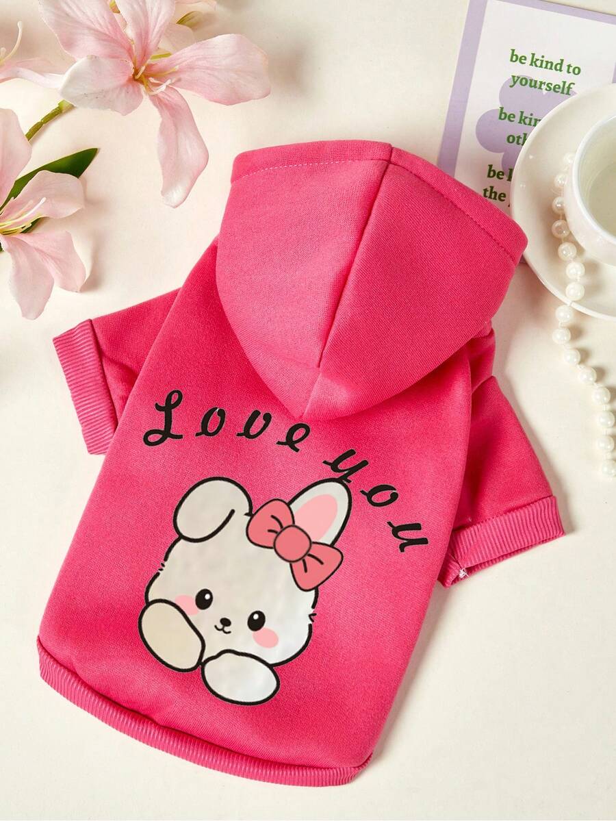 PETSIN 1 Rabbit Letter Printed Pet Hoodie, Autumn And Winter Rose Red Thick Warm Pet Clothing - Hot Pink - View 1