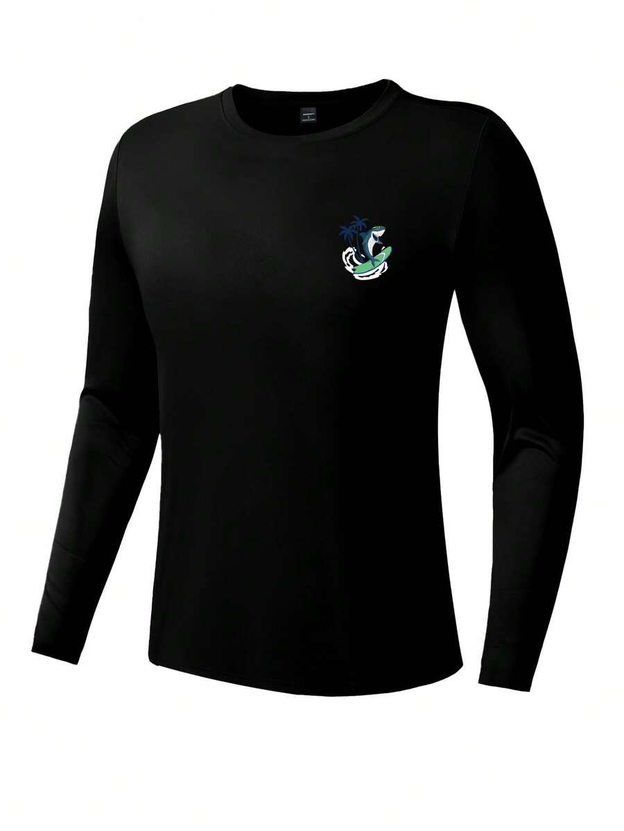 Horizaway Men's Vacation Beach Long Sleeve Swimwear Rash Guard - Black - View 1