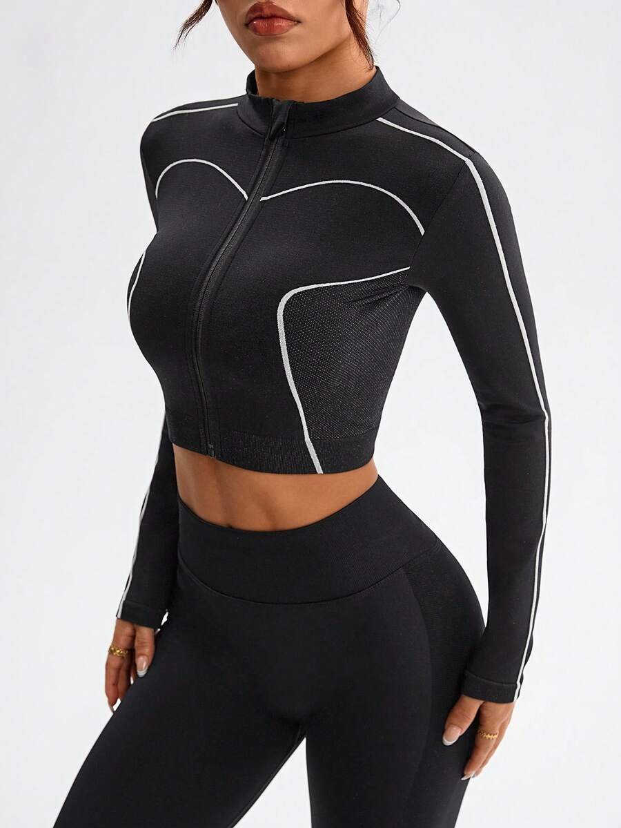 Dewbera Women's Long Sleeve Zip Front Cropped Sports Jacket - Multicolor - View 1