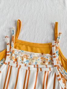 Vintaside Kids 女童夏季多件套无袖吊带衫，时尚百搭，休闲简约，适合户外旅行、海滩玩耍或露营等休闲场合穿着。 - 橘色 - 查看 5