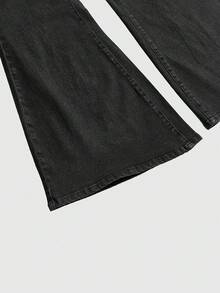 ROMWE Grunge Punk Plus Size Punk Rivet Waist Design Versatile Plus Size Flare Jeans - Black - View 4