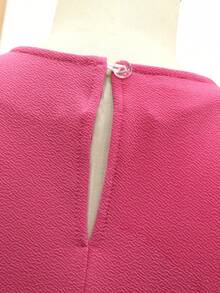 SHEIN Elegant Fashionable Contrast Color Ribbon & Pearl Collar Dress For Teenage Girls - Hot Pink - View 4