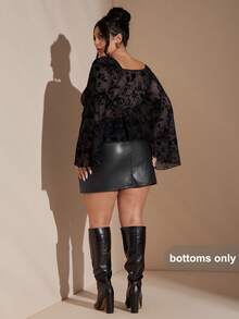 SHEIN BAE 大码女士黑色优雅迷你PU皮裙，秋冬季，下午茶派对裙，大码女裙，女士夏季裙，女士派对裙，圣诞节，舒适秋冬款式，感恩节女士裙，舞会裙，女士冬季裙，女士晚礼服裙，大码女士裙，正式裙，新年，情人节，生日裙，大码优雅性感裙，鸡尾酒裙，毕业派对 - 黑色 - 查看 10