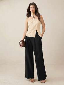 BizChic Apricot Tank Top With Tie Straps, Casual Sporty Country Style, Daily Business Formal Commute Date Vacation Office Slimming Elegant Sexy Versatile Summer Autumn Halloween Back To School Party Birthday Wedding Guest Church Special Occasion Outing Beach Gathering Social Holiday Shopping Afternoon Tea Travel Vacation Slouchy Street Minimalist - Apricot - View 6