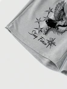 ROMWE MEN Grunge Punk Men's Casual Angel Print Shorts, Summer - Grey - View 4