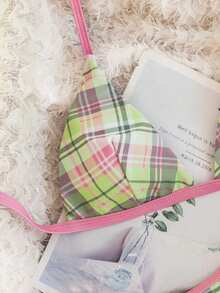 Swim Mod 两件套春假格子印花露背性感优雅度假比基尼套装，适合海滩、泳池、派对、圣诞节等场合，女士 - 彩色 - 查看 7