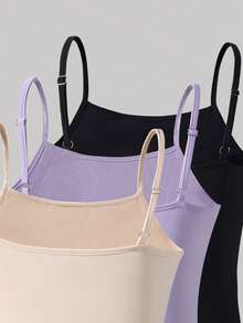 SHEIN 3pcs/Set Casual Camisole Knit Top, Versatile Layering Tank Top For Teens & Women, All Season - Multicolor - View 5