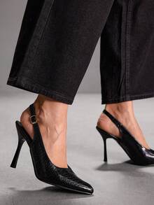 CUCCOO SZL Sandales à talons hauts ouverts élégantes et avec motif gaufré pour femmes - Noir - Voir 1