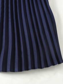 SHEIN Chân váy midi/maxi xếp ly màu xanh hải quân thanh lịch dành cho nữ tuổi teen, đa năng và mang phong cách cổ điển. - Xanh đậm - Xem 3