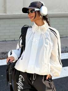 Muchica Women's Casual Outdoor Woven Tape Splice Lightweight Jacket - White - View 1