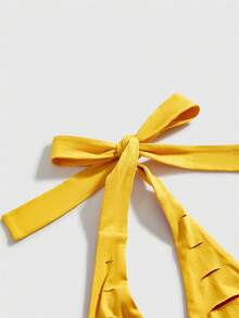 ROMWE Hippie 女士性感嬉皮音乐节无袖露背撞色破洞露脐上衣 - 黃色 - 查看 4