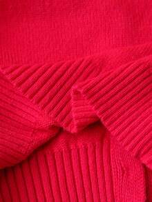 SHEIN Playful Pals Girls Handmade Bow Knitted Sweater Cardigan, Autumn/Winter - Red - View 4