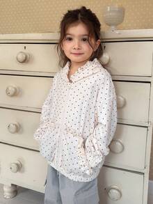 DAZY 女童连帽波点百搭清新荷叶边长袖外套，适合春秋季穿着 - 米色 - 查看 5