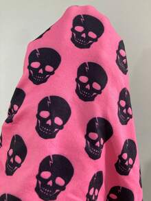 SHEIN Áo tay ngắn có dây rút in hình đầu lâu - Màu Hồng Tươi - Xem 5