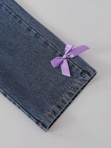 Sparklyn 2 件女童休闲蝴蝶结 T 恤和牛仔裤套装，适合日常穿着和通勤 - 彩色 - 查看 8