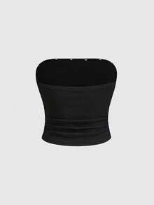 ROMWE Avant 女士复古坏女孩男女通用街头风星空铆钉印花抹胸上衣 - 黑色 - 查看 2