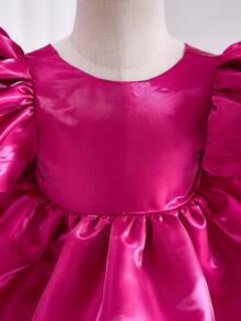 可爱优雅蝴蝶结装饰紫红色短袖连衣裙，女婴款 - 玫紅色 - 查看 7