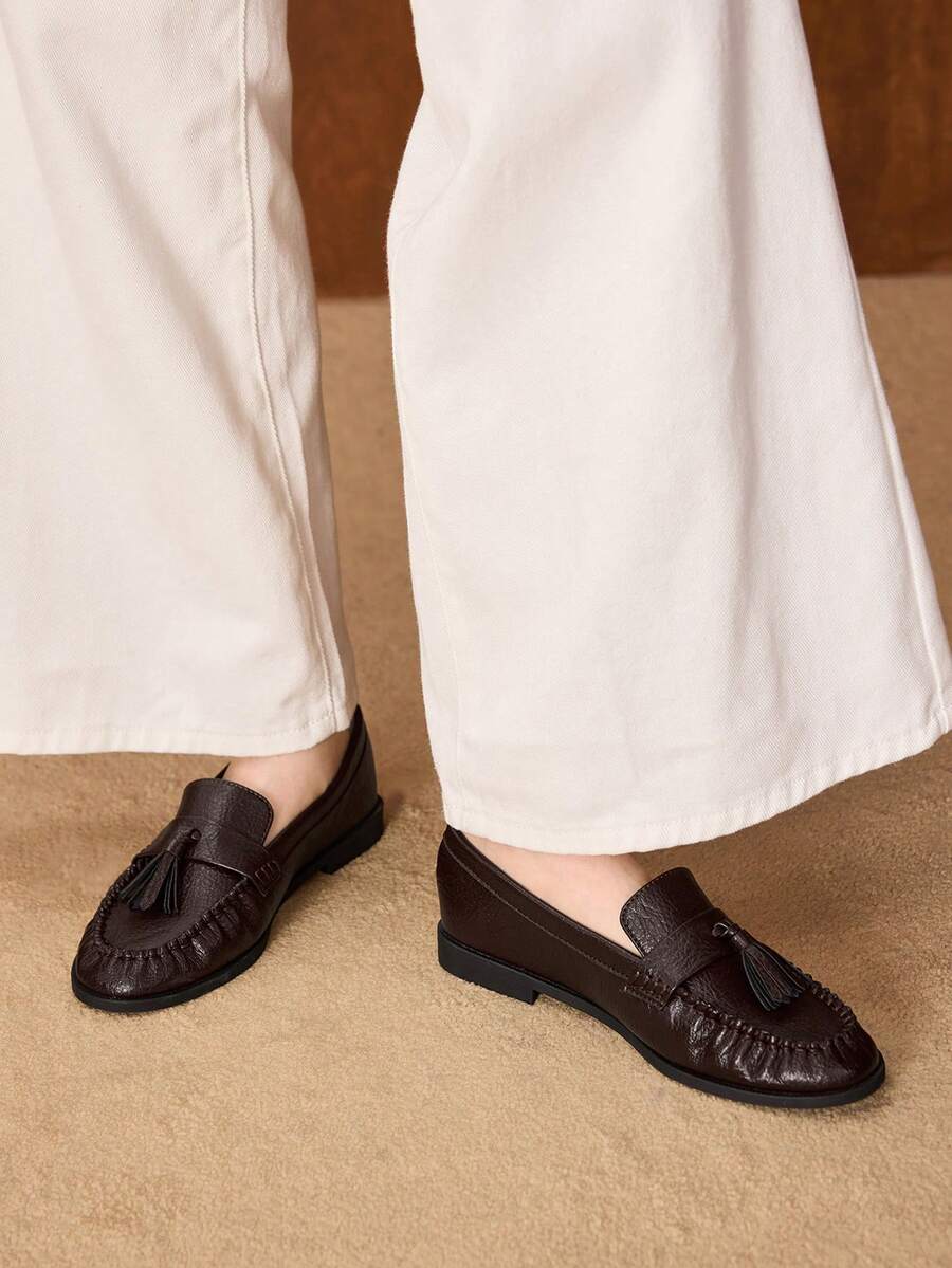 MOTF WOMEN TASSEL PU LEATHER LOAFERS SHOES VALENTINE'S DAY - Coffee Brown - View 1