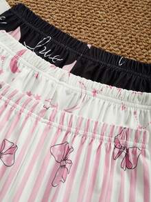 6pcs Girls Casual Pajama Set With Heart, Bow, Star & Eyelash Print, Pink Series - Multicolor - View 4