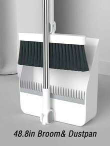 1set Household Broom And Dustpan, Long Handle Floor Cleaning Broom Dustpan, Rotatable Broom And Dustpan With Teeth, For Dust And Debris Removal, For Home, Kitchen, Room, Office, Cleaning Supplies, Cleaning Tools - Multicolor - View 12