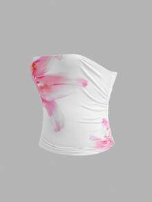 SHEIN Girlism Teen Girls Ruched Waist Knit Cropped Camisole Top - White - View 3