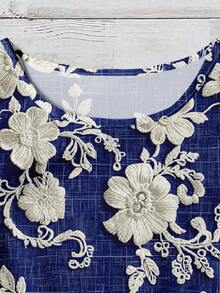 EMERY ROSE 女士复古花卉蕾丝印花优雅衬衫，适合通勤、外出、约会等场合，时尚别致 - 彩色 - 查看 3