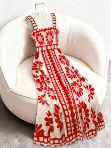 GlowEve Women's Elegant And Generous Red And White Spaghetti Strap Waist Cinched Maxi Dress, Suitable For Daily Commute - Multicolor - View 2