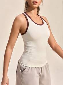 Exploreva Women's Summer Casual Sports Outdoor Contrast Binding Racerback Fitted Tank Top