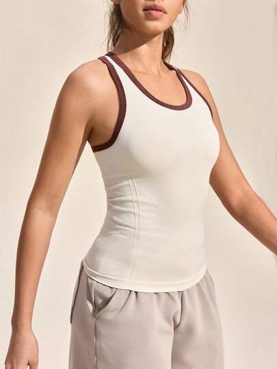 Exploreva Women's Summer Casual Sports Outdoor Contrast Binding Racerback Fitted Tank Top