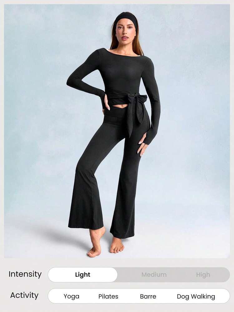 31" FeatherFit™ 메가 플레어 립 크로스오버 웨이스트 사이드 포켓 요가 바지 로우 임팩트 데일리 캐주얼 아웃도어 스튜디오 요가